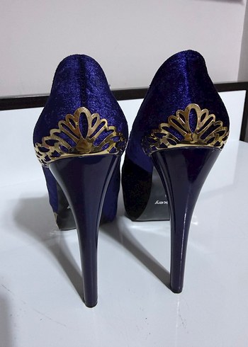 Mavi Süet Platform Topuklu Kadın Stiletto - Görsel 4