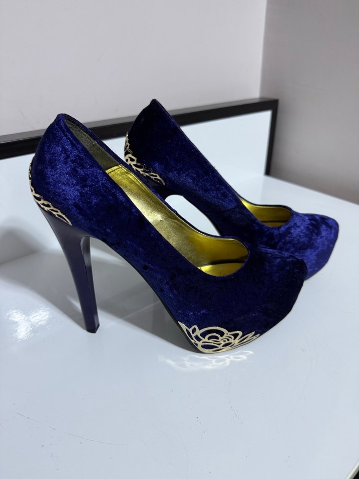 Mavi Süet Platform Topuklu Kadın Stiletto - Görsel 5