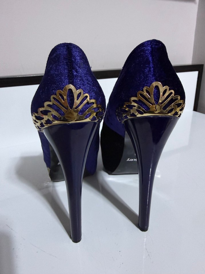 Mavi Süet Platform Topuklu Kadın Stiletto - Görsel 4