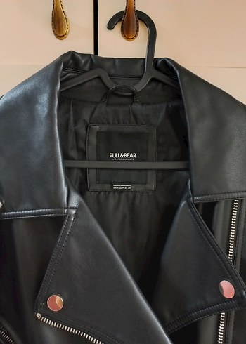 Kadın Siyah Deri Biker Ceket - Görsel 3