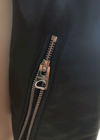 Kadın Siyah Deri Biker Ceket - Görsel 6