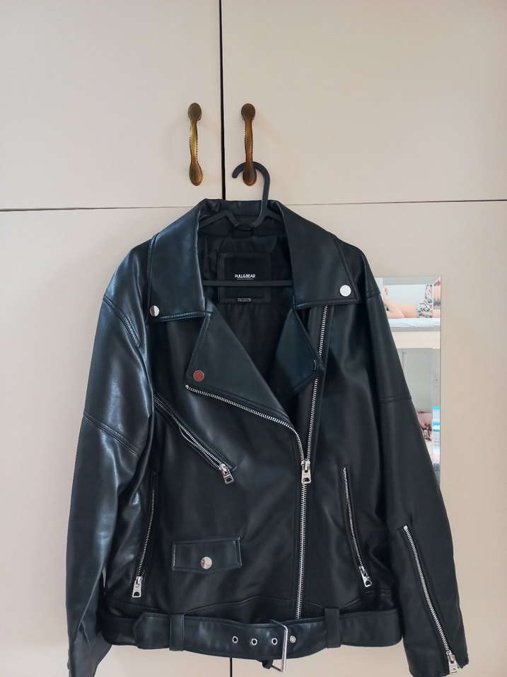 Kadın Siyah Deri Biker Ceket - Görsel 2