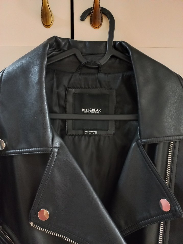 Kadın Siyah Deri Biker Ceket - Görsel 3