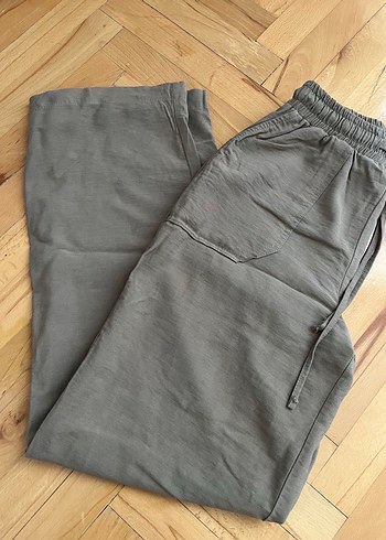 Milla haki beli lastikli dokuma pantolon