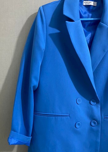 m Beden Mavi Düğmeli Kadın Blazer Ceket