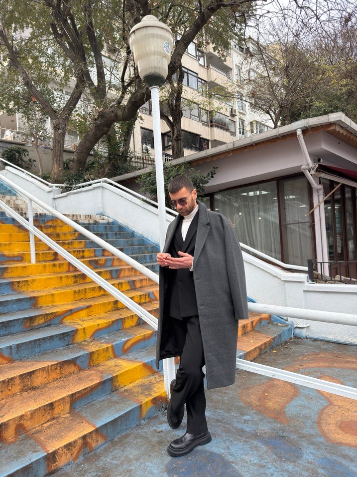 Antrasit Uzun Kışlık Kaban sıfır 4500 - Görsel 3