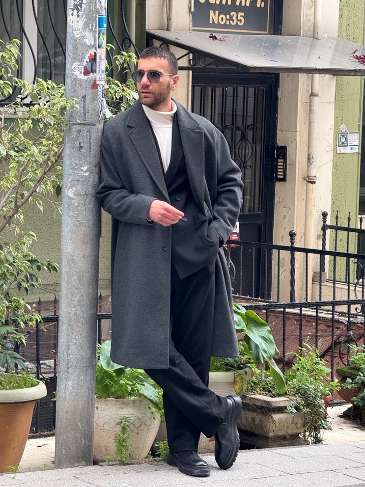 Antrasit Uzun Kışlık Kaban sıfır 4500 - Görsel 2