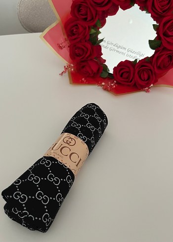 Siyah Gucci Desenli Elastik Kadın Şal