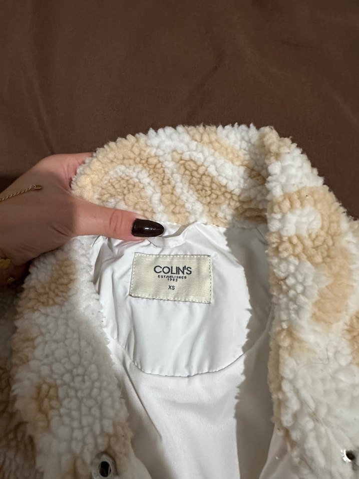 Bej Zebra Desenli Peluş Kadın Ceket - Görsel 3