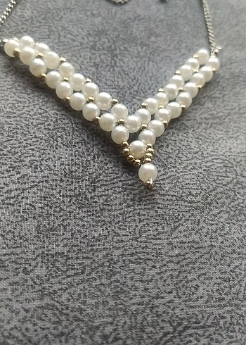 Beyaz Boncuklu Midi Kolye( sipariş alınır) - Görsel 3