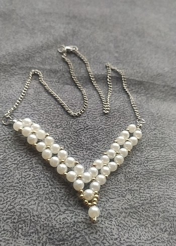 Beyaz Boncuklu Midi Kolye( sipariş alınır) - Görsel 2