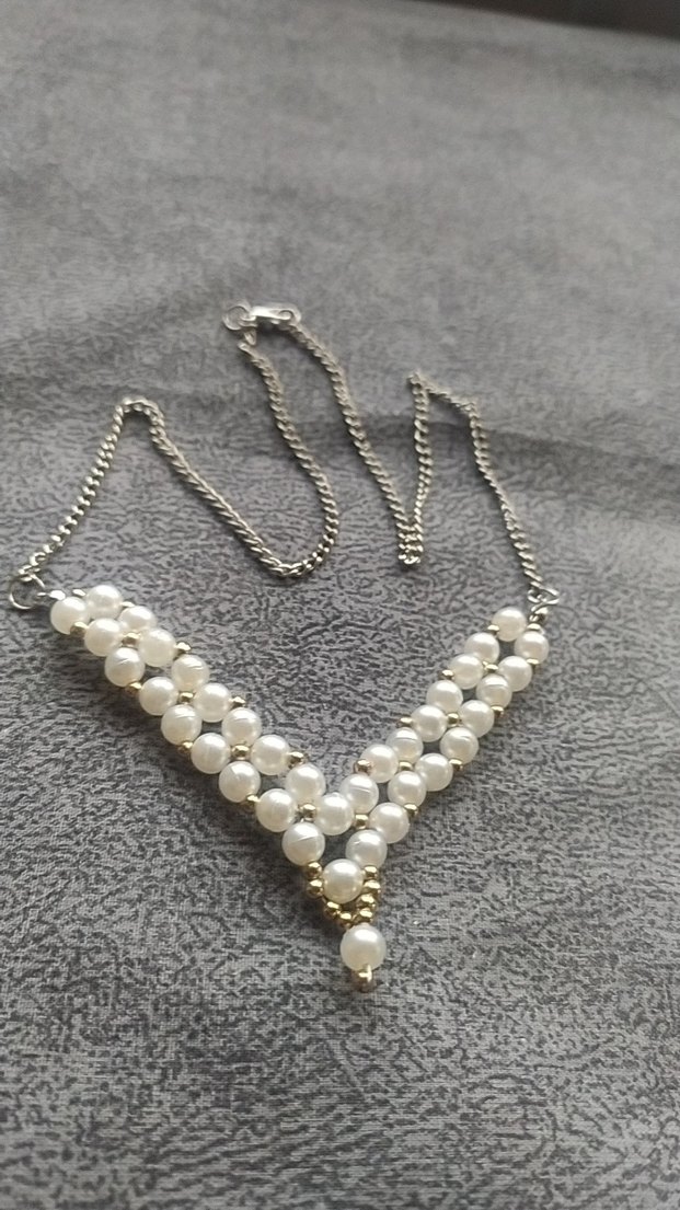Beyaz Boncuklu Midi Kolye( sipariş alınır) - Görsel 2