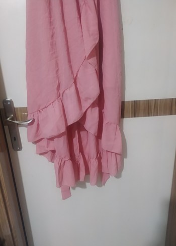 Pembe Uzun Bohem Fırfırlı Elbise - Görsel 2