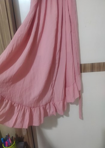 Pembe Uzun Bohem Fırfırlı Elbise - Görsel 5