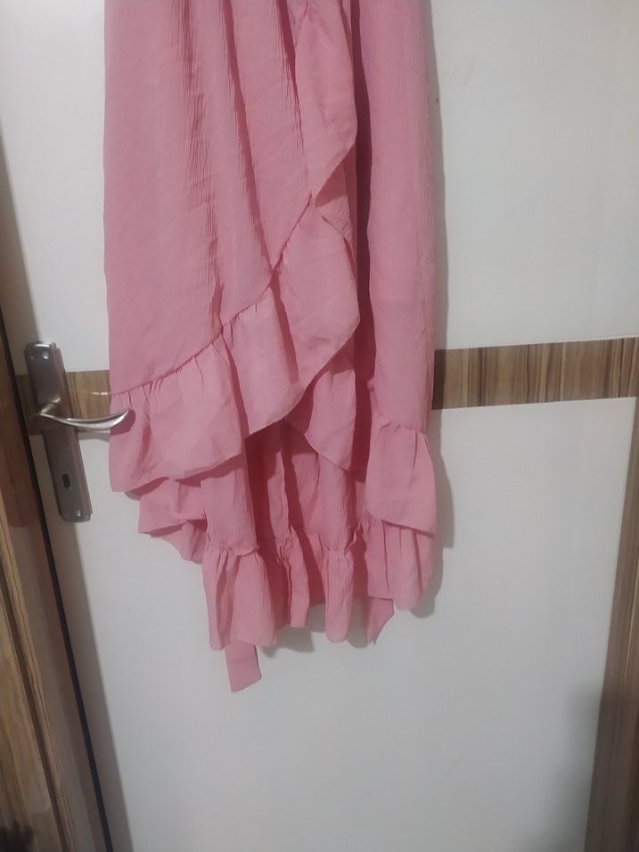 Pembe Uzun Bohem Fırfırlı Elbise - Görsel 2