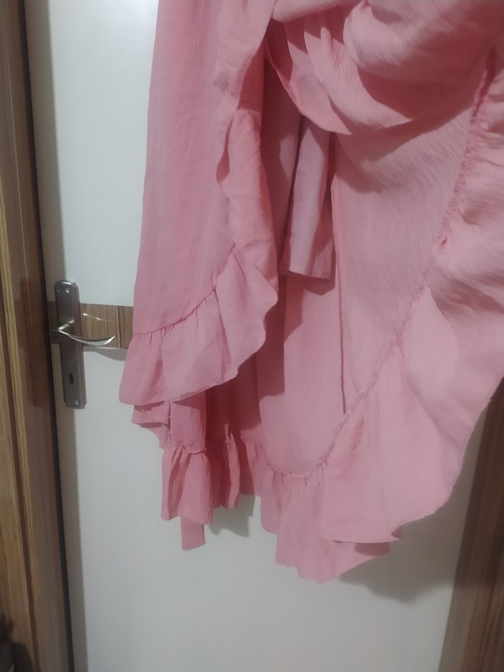 Pembe Uzun Bohem Fırfırlı Elbise - Görsel 3