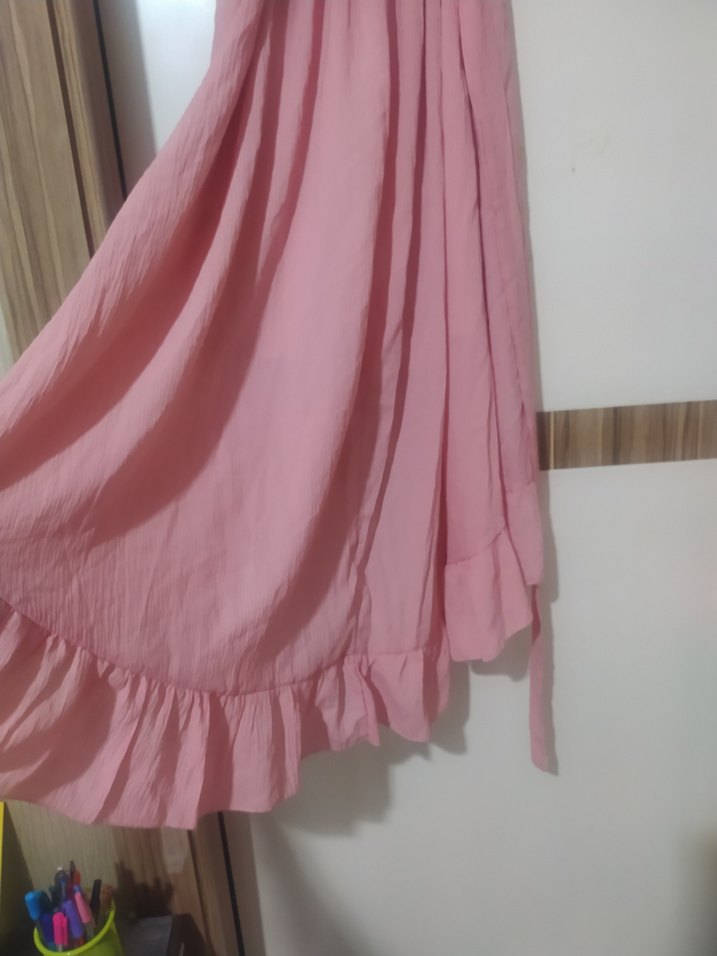 Pembe Uzun Bohem Fırfırlı Elbise - Görsel 5