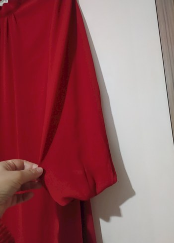 Kırmızı Uzun Kollu Salaş Elbise - Görsel 3