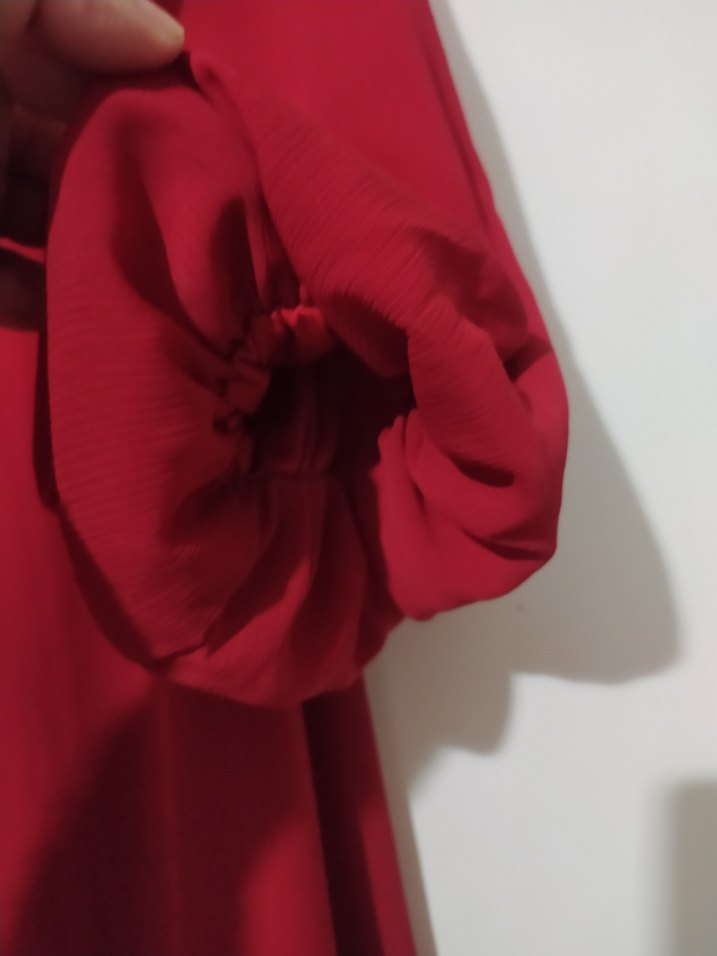 Kırmızı Uzun Kollu Salaş Elbise - Görsel 2