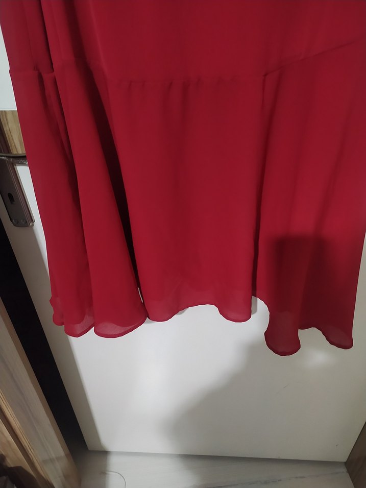 Kırmızı Uzun Kollu Salaş Elbise - Görsel 4