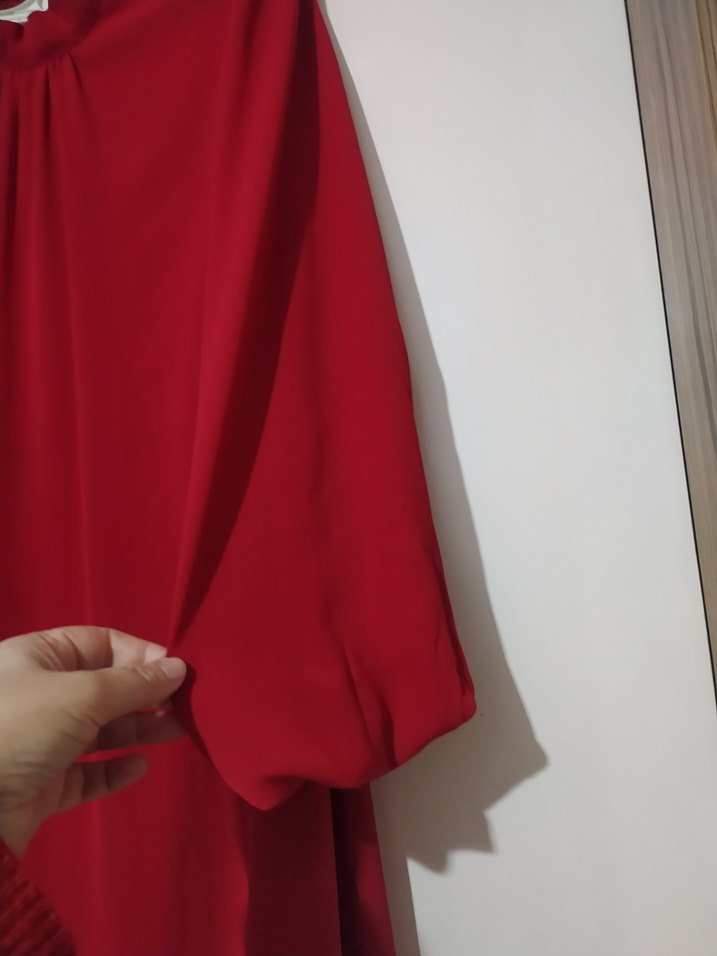 Kırmızı Uzun Kollu Salaş Elbise - Görsel 3