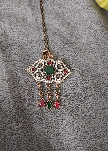 Uzun Zincirli Turkuaz Desenli Bohem Kolye - Görsel 2