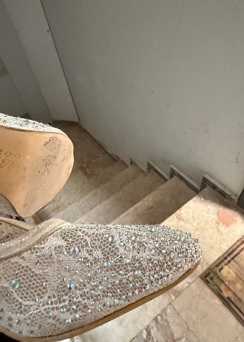 39 Beden beyaz Renk Dantel Detaylı Beyaz Dolgu Topuk Abiye Ayakkabı