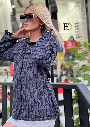 Gri Batik Desenli Düğmeli Denim Kadın Ceket