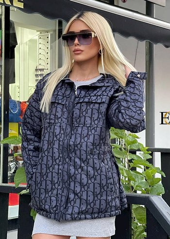 m Beden Gri Batik Desenli Düğmeli Denim Kadın Ceket