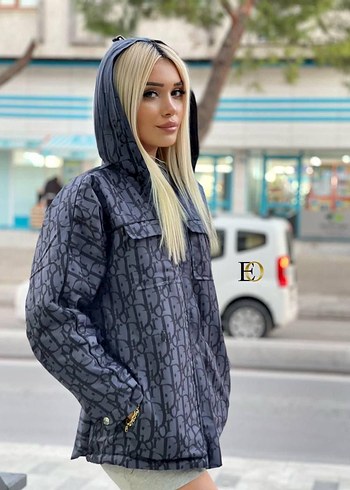 m Beden gri Renk Gri Batik Desenli Düğmeli Denim Kadın Ceket