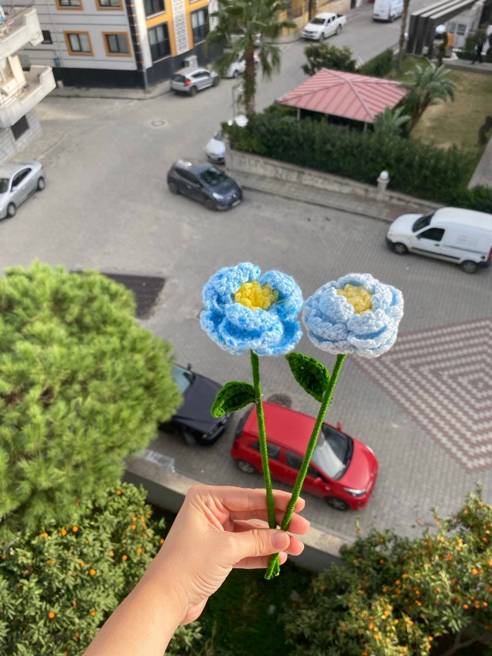 Mavi Şakayık Örgü Çiçek - Görsel 3