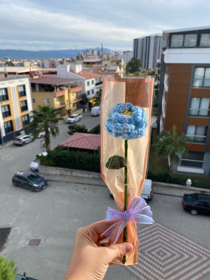 Mavi Şakayık Örgü Çiçek - Görsel 5