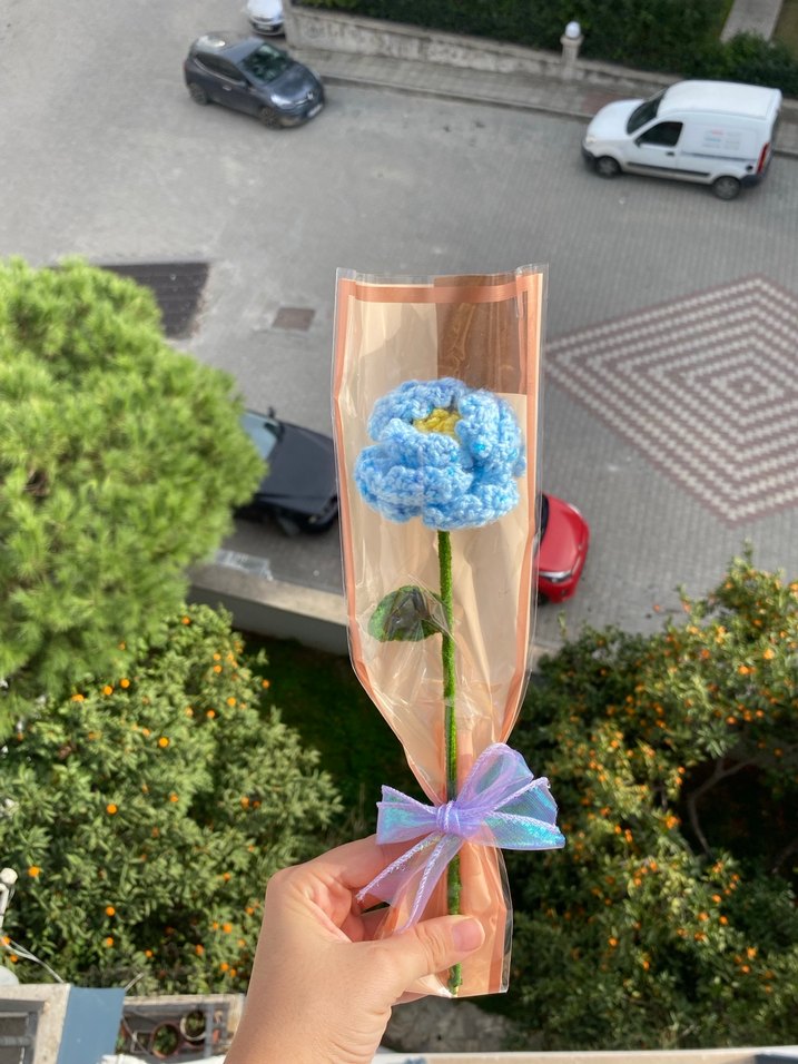 Mavi Şakayık Örgü Çiçek - Görsel 4