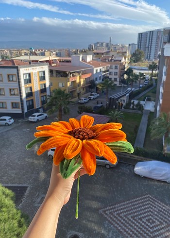 Turuncu Ayçiçeği Şönil Çiçek Buketi - Görsel 2