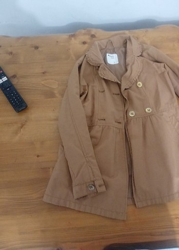 Bej Düğmeli Midi Keten Kız çocuk Trençkot - Görsel 3