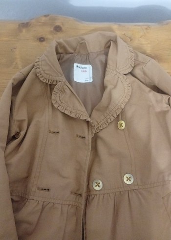 Bej Düğmeli Midi Keten Kız çocuk Trençkot - Görsel 5