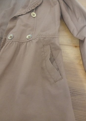 Bej Düğmeli Midi Keten Kız çocuk Trençkot - Görsel 4