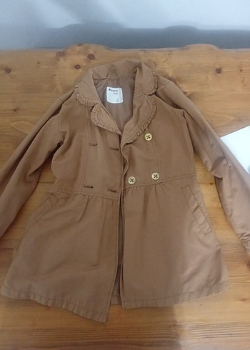 Bej Düğmeli Midi Keten Kız çocuk Trençkot - Görsel 2