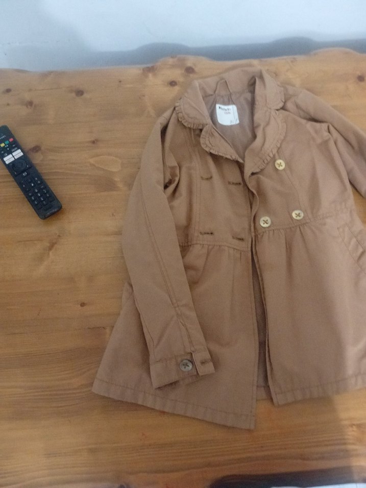 Bej Düğmeli Midi Keten Kız çocuk Trençkot - Görsel 3