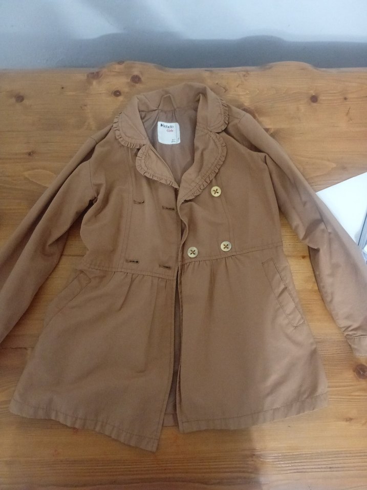 Bej Düğmeli Midi Keten Kız çocuk Trençkot - Görsel 2