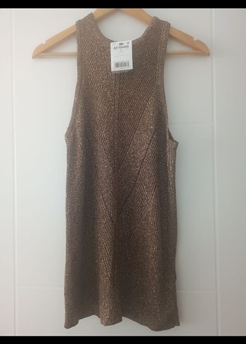 Parlak Kahverengi Kolsuz Triko Kadın Kazak - Görsel 2