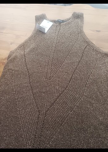 Parlak Kahverengi Kolsuz Triko Kadın Kazak - Görsel 4