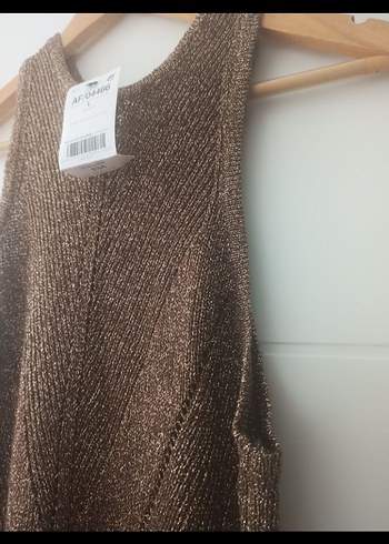 Parlak Kahverengi Kolsuz Triko Kadın Kazak - Görsel 6