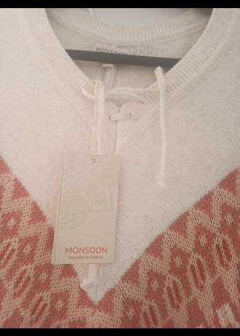 Bohem Tarz Beyaz Örgü Kadın Panço - Görsel 2