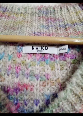 V Yaka Çok Renkli Örgü Kadın Kazak - Görsel 3