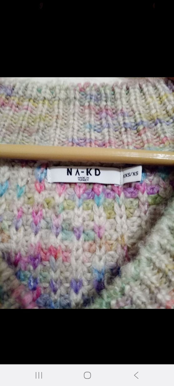 V Yaka Çok Renkli Örgü Kadın Kazak - Görsel 3