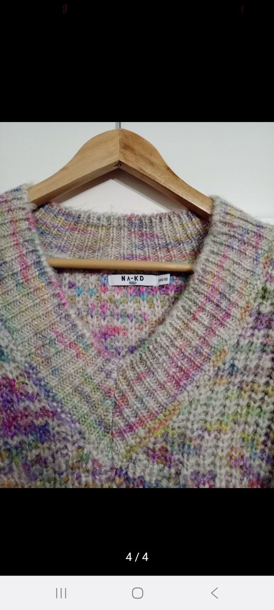 V Yaka Çok Renkli Örgü Kadın Kazak - Görsel 2