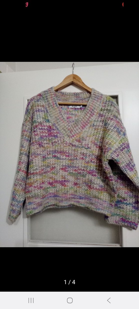 V Yaka Çok Renkli Örgü Kadın Kazak - Görsel 4