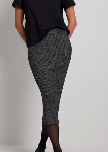 Gri Triko Midi Kalem Etek - Görsel 2