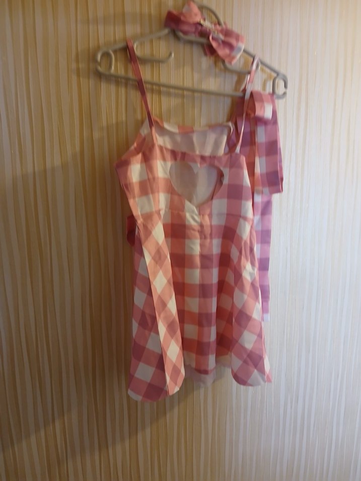 Pembe Kareli İnce Askılı Kız Elbisesi Sıfır Gümrük - Görsel 2